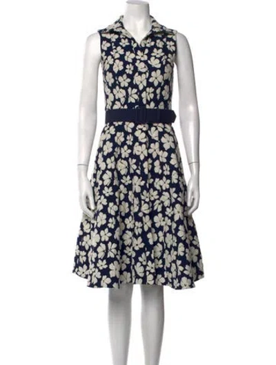 Pre-owned Ch Carolina Herrera Floral Print Knee-length Dress In Blue/neutrals