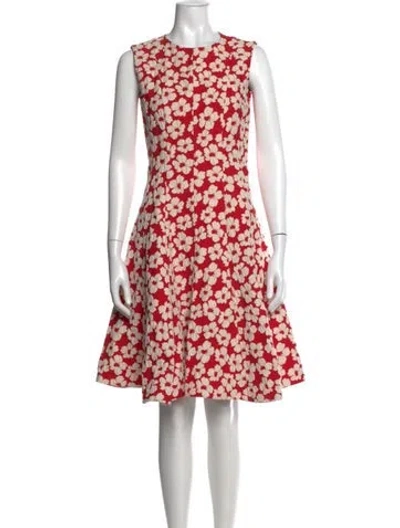 Pre-owned Ch Carolina Herrera Floral Print Knee-length Dress In Red