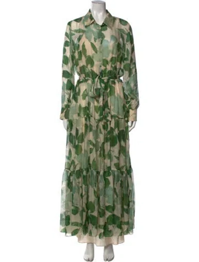Pre-owned Ch Carolina Herrera Floral Print Long Dress In Green