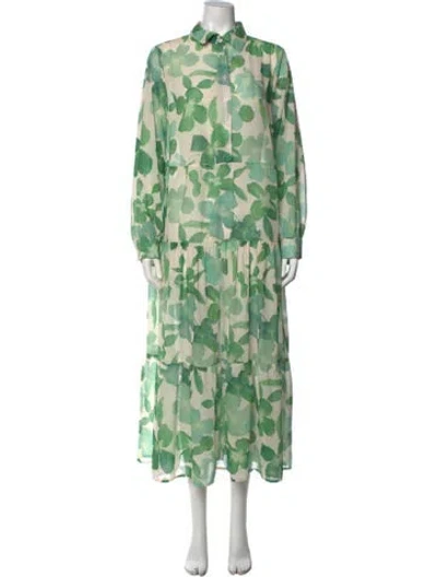 Pre-owned Ch Carolina Herrera Floral Print Long Dress In Green