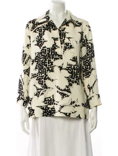 Pre-owned Ch Carolina Herrera Floral Print Long Sleeve Blouse In White