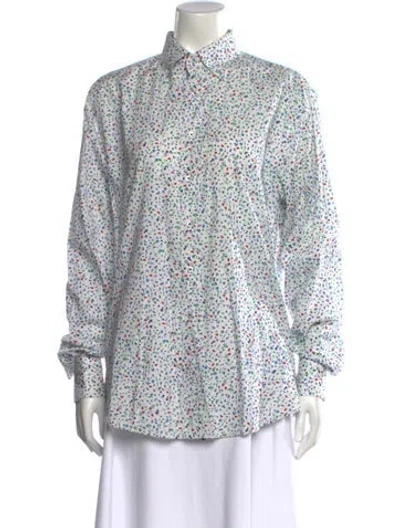 Pre-owned Ch Carolina Herrera Floral Print Long Sleeve Button-up Top In White
