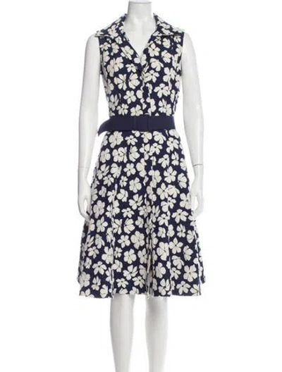 Pre-owned Ch Carolina Herrera Floral Print Midi Length Dress In Blue