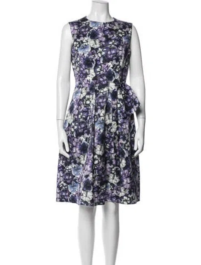 Pre-owned Ch Carolina Herrera Floral Print Midi Length Dress In Blue/white