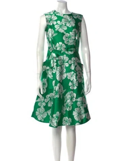 Pre-owned Ch Carolina Herrera Floral Print Midi Length Dress In Green