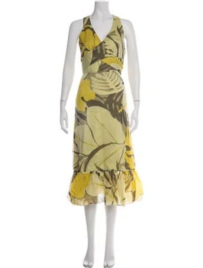 Pre-owned Ch Carolina Herrera Floral Print Midi Length Dress In Green/yellow