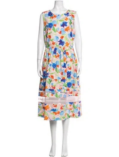 Pre-owned Ch Carolina Herrera Floral Print Midi Length Dress In Pink
