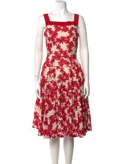Pre-owned Ch Carolina Herrera Floral Print Midi Length Dress In Red