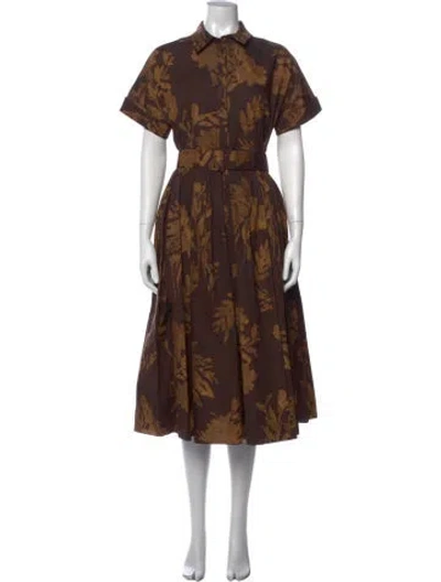 Pre-owned Ch Carolina Herrera Floral Print Midi Length Dress W/ Tags In Brown