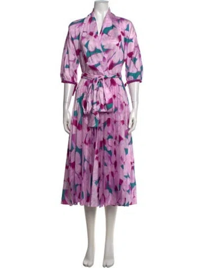 Pre-owned Ch Carolina Herrera Floral Print Midi Length Dress W/ Tags In Purple