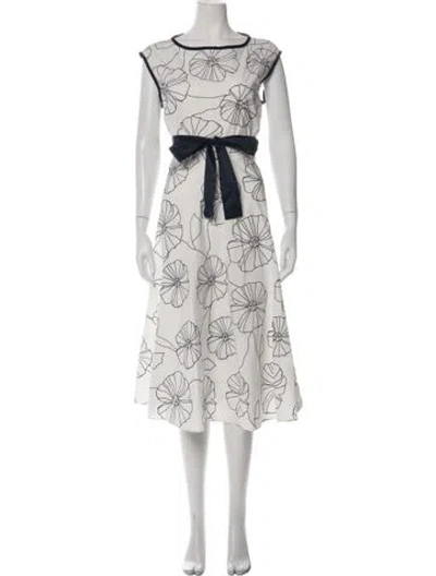 Pre-owned Ch Carolina Herrera Floral Print Midi Length Dress In White