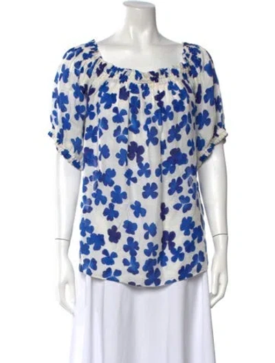 Pre-owned Ch Carolina Herrera Floral Print Square Neckline Top In Blue