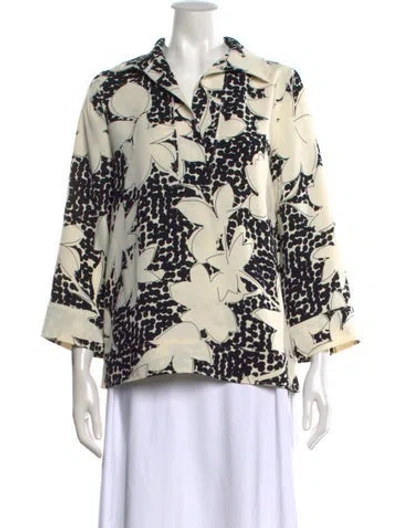 Pre-owned Ch Carolina Herrera Floral Print Three-quarter Sleeve Blouse In Neutral