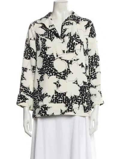 Pre-owned Ch Carolina Herrera Floral Print V-neck Tunic In Neutral
