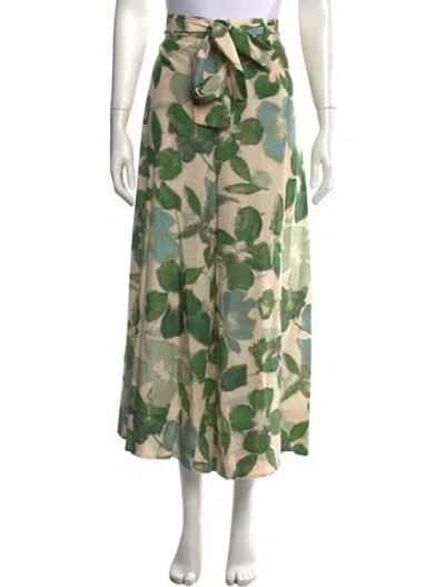 Pre-owned Ch Carolina Herrera Floral Print Wide Leg Pants In Green