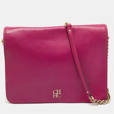 Pre-owned Ch Carolina Herrera Fuchsia Leather Chain Flap Bag In Pink