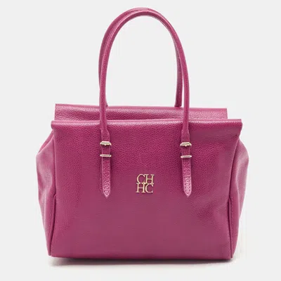 Pre-owned Ch Carolina Herrera Fuchsia Leather Tempo Collection Adagio Tote