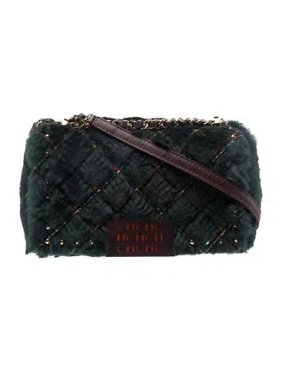 Pre-owned Ch Carolina Herrera Fur Shoulder Bag In Blue