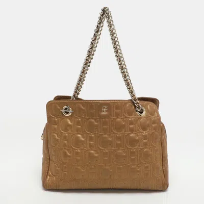 Pre-owned Ch Carolina Herrera Gold Leather Tote
