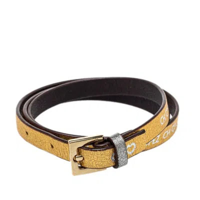 Ch Carolina Herrera Gold Printed Leather Triple Wrap Bracelet In Yellow