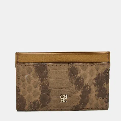 Pre-owned Ch Carolina Herrera Gold Python And Leather Card Holder
