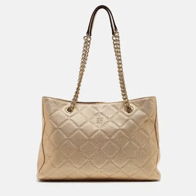 Ch Carolina Herrera Gold Quilted Leather Chain Bag In Beige