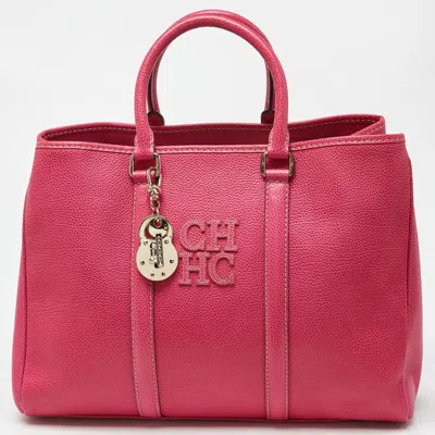 Ch Carolina Herrera Grained Leather Matteo Tote In Pink