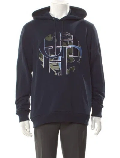 Pre-owned Ch Carolina Herrera Graphic Print Crew Neck Hoodie In Blue