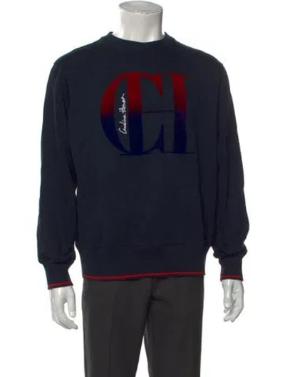 Pre-owned Ch Carolina Herrera Graphic Print Crew Neck Sweatshirt In Blue
