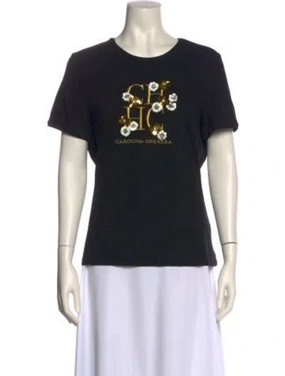 Pre-owned Ch Carolina Herrera Graphic Print Crew Neck T-shirt In Black