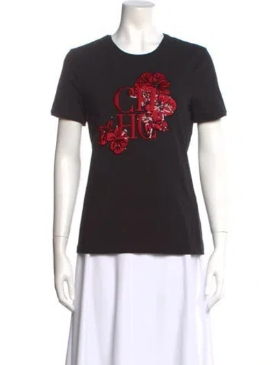 Pre-owned Ch Carolina Herrera Graphic Print Crew Neck T-shirt In Black