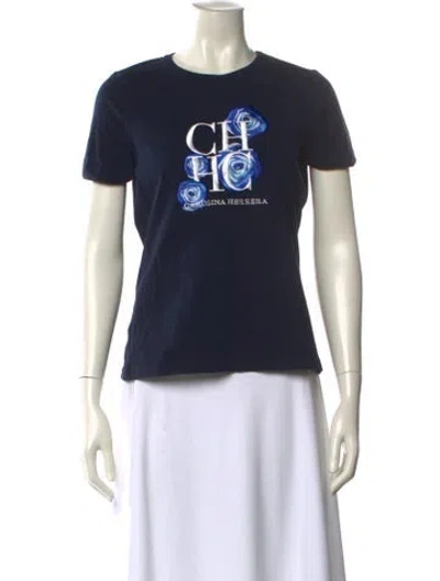 Pre-owned Ch Carolina Herrera Graphic Print Crew Neck T-shirt In Black