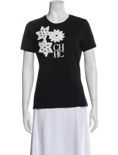 Pre-owned Ch Carolina Herrera Graphic Print Crew Neck T-shirt In Black