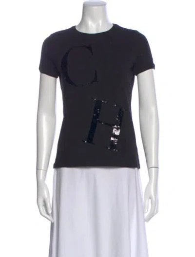 Pre-owned Ch Carolina Herrera Graphic Print Crew Neck T-shirt In Blue