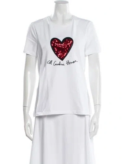 Pre-owned Ch Carolina Herrera Graphic Print Crew Neck T-shirt W/ Tags In White