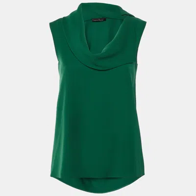 Pre-owned Ch Carolina Herrera Green Crepe Drape Neck Top Xs