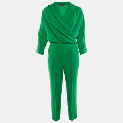 Pre-owned Ch Carolina Herrera Green Crepe Faux Wrap Top & Pants Set Xxs