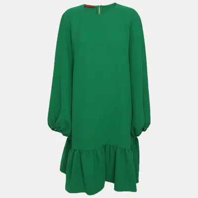 Pre-owned Ch Carolina Herrera Green Crepe Flare Midi Dress Xs