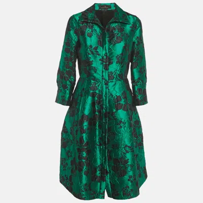 Pre-owned Ch Carolina Herrera Green Floral Jacquard Button Front Midi Dress M