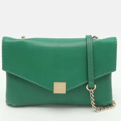 Pre-owned Ch Carolina Herrera Green Leather Chain Crossbody Bag