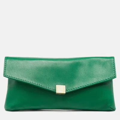 Pre-owned Ch Carolina Herrera Green Leather Envelope Clutch