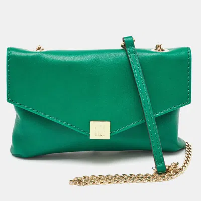 Pre-owned Ch Carolina Herrera Green Leather Envelope Flap Crossbody Bag