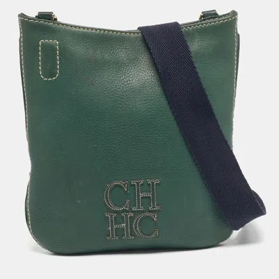 Pre-owned Ch Carolina Herrera Green Leather Flat Crossbody Bag