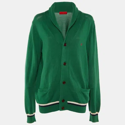 Pre-owned Ch Carolina Herrera Green Logo Cotton Knit Button Front Cardigan L