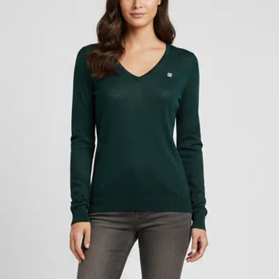 Pre-owned Ch Carolina Herrera Green Logo Embroidered Wool Knit Pullover Xs