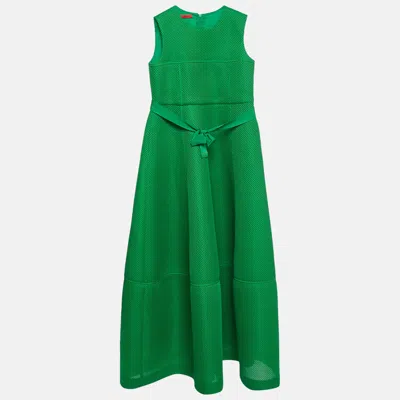 Pre-owned Ch Carolina Herrera Green Mesh Bow Detail Sleeves Midi Dress L