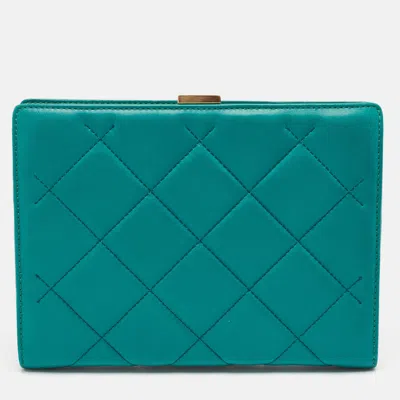 Pre-owned Ch Carolina Herrera Green Quilted Leather Frame Chain Clutch