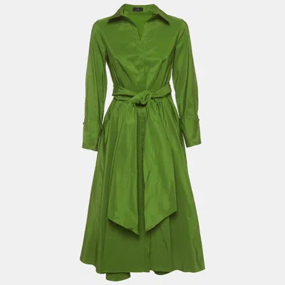 Pre-owned Ch Carolina Herrera Green Taffeta Belted Midi Shirt Dress M