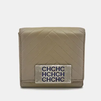 Pre-owned Ch Carolina Herrera Grey Quilted Leather Logo Trifold Wallet