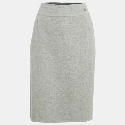 Pre-owned Ch Carolina Herrera Grey Wool Knee-length Skirt Xl
